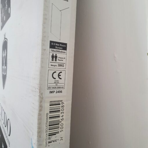 Scudo S8 Wet Room Glass Panel 700 x 2000 x 8mm Boxed - Image 2